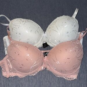 Elegant Lace Push-Up Bra Set Pink & White size 36C